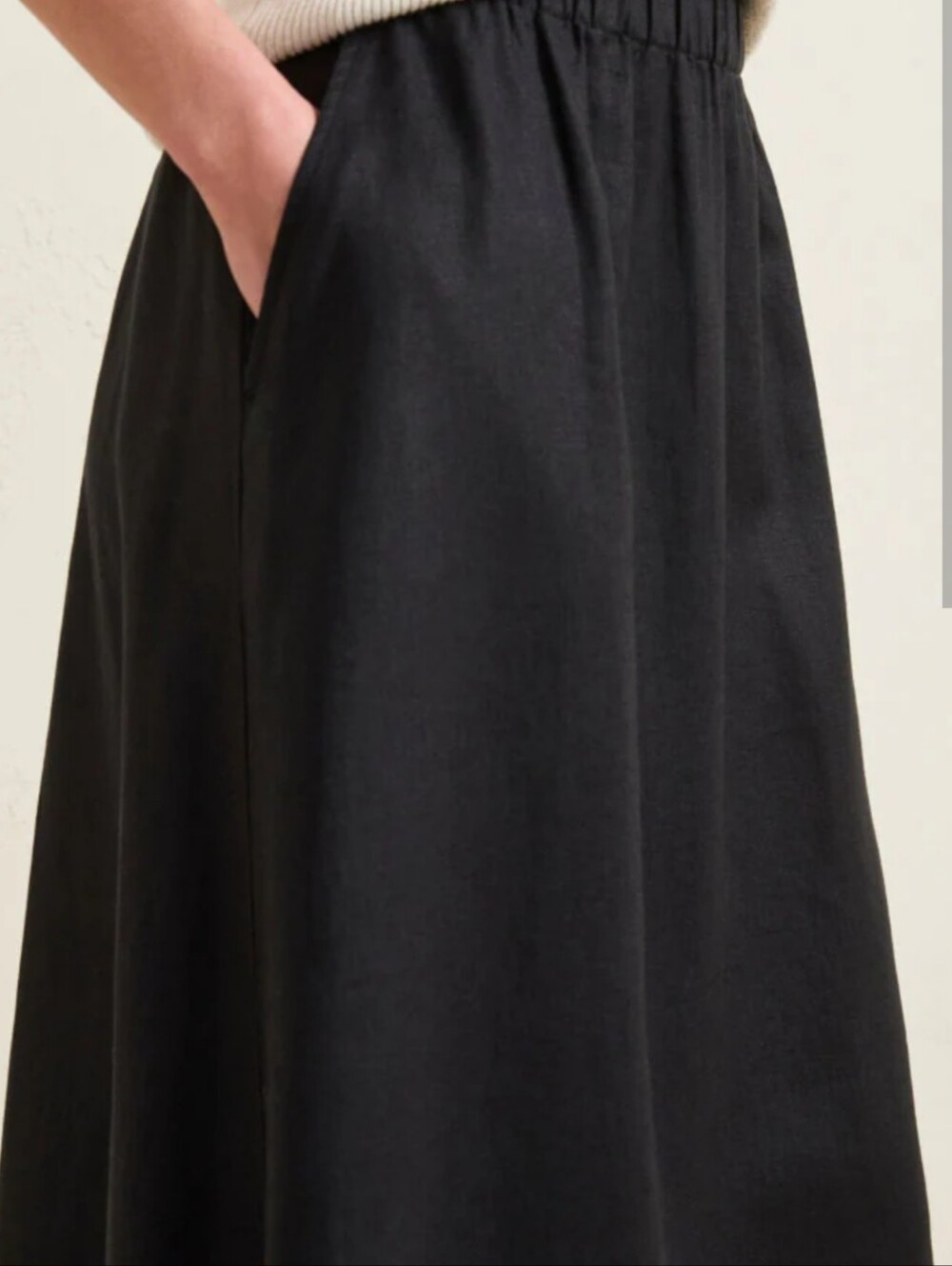 Eileen Fisher Black A-Line Organic Linen Midi Skirt